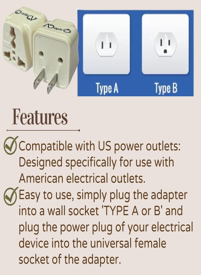 Adaptro India to USA, Japan, Canada, Plug Converter for Travel US, Philippines, Mexico, Brazil, Cuba, Thailand, Taiwan, Panama etc. Type A Universal Adapter (Pack of 2) White - Image 3